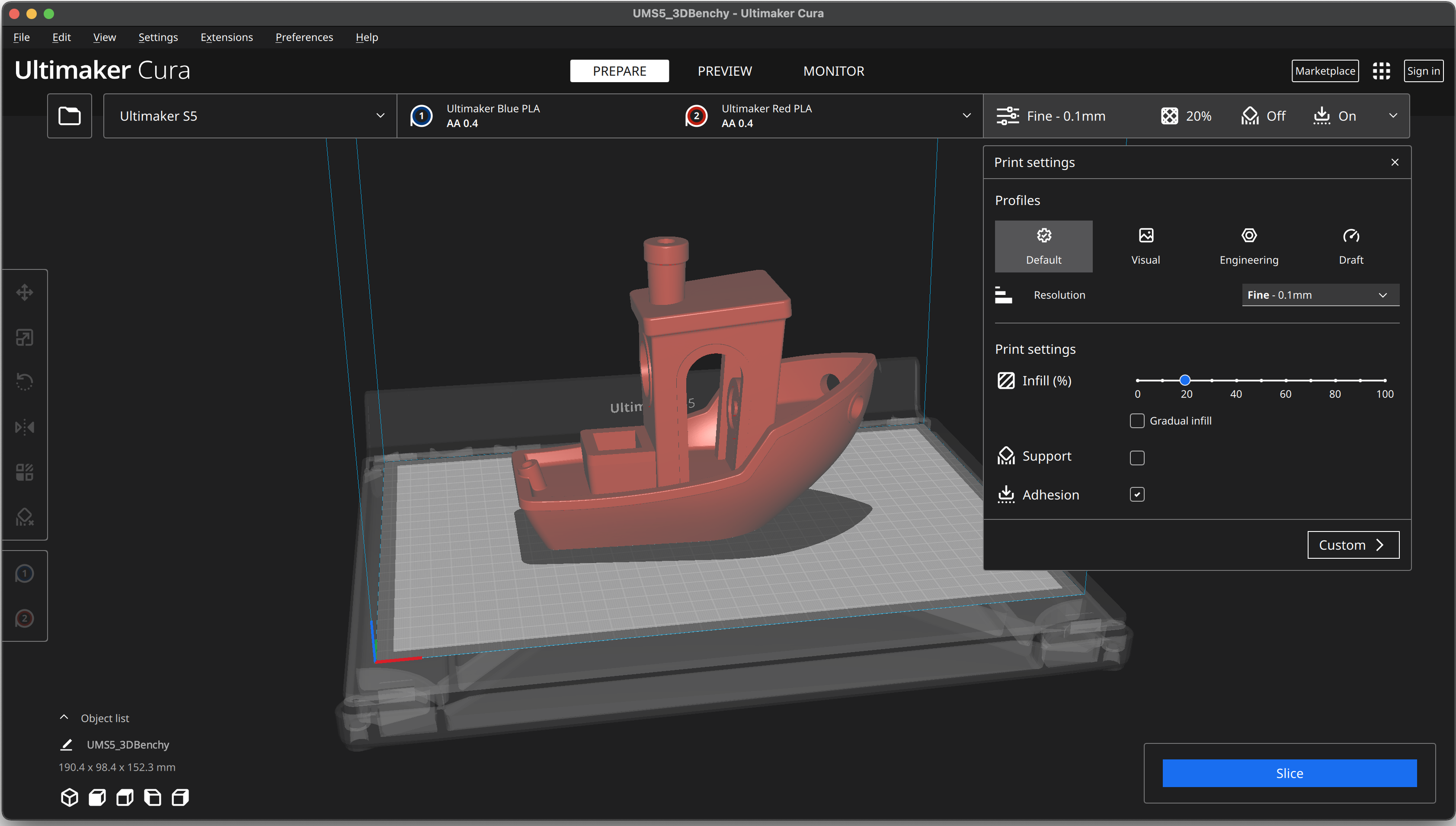 Cura Slicer Interface